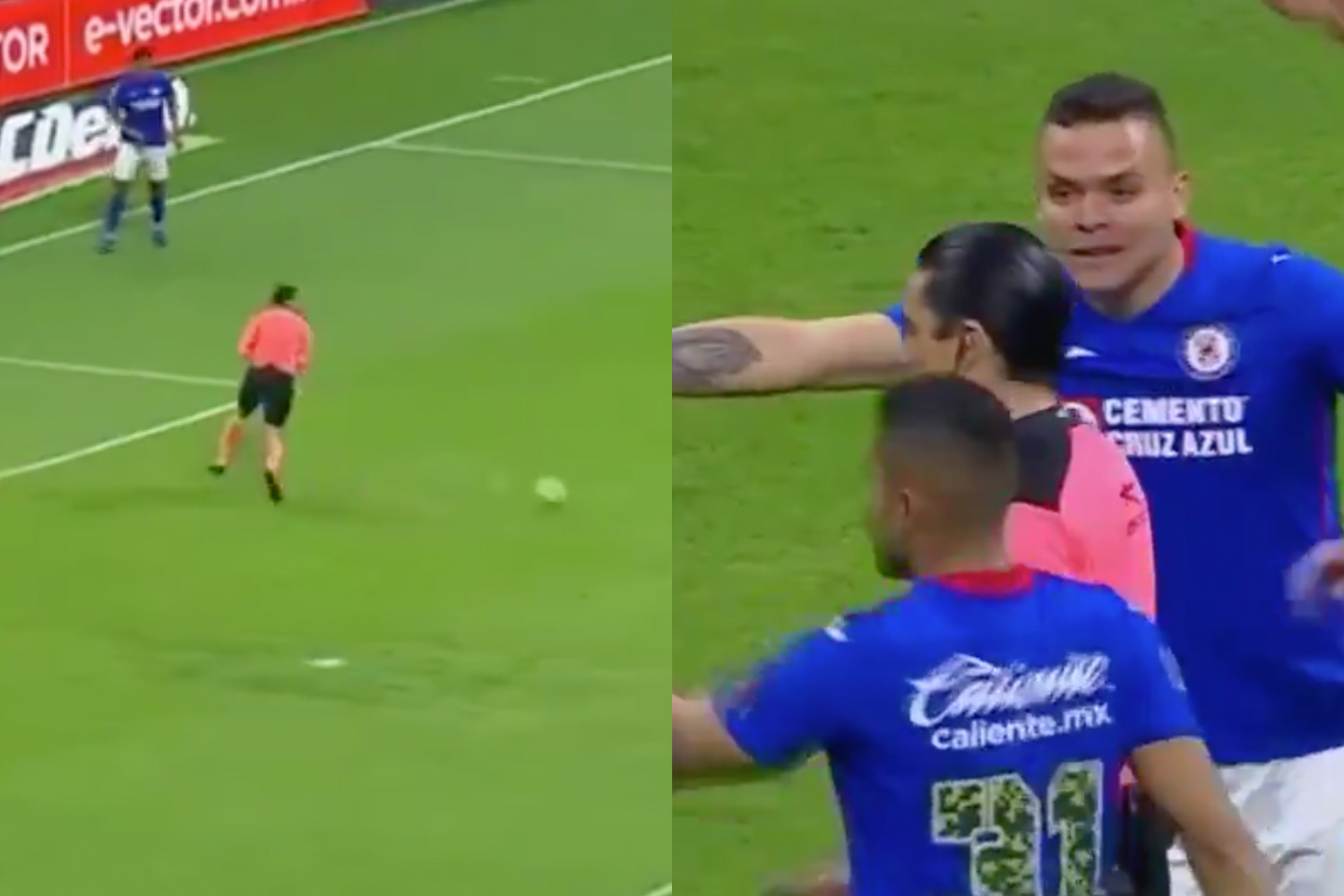 Referee blocks shot