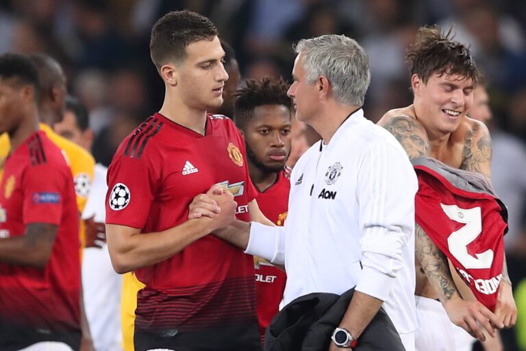Diogo Dalot and Jose Mourinho